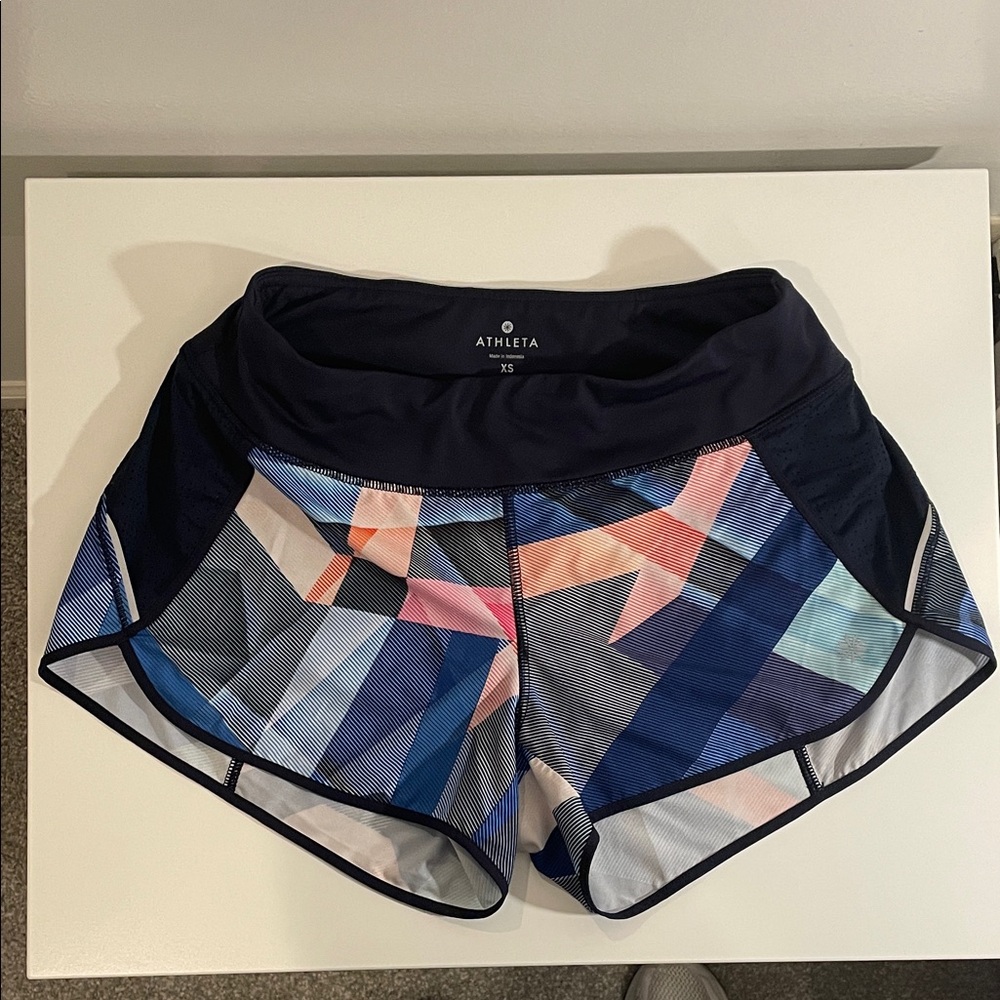 Athleta Women's Geometric Blue and Pink Athletic Shorts